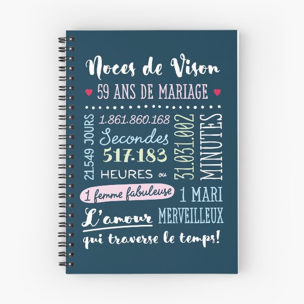 Item preview, Cadeau 59 ans de mariage pour couple - Noces de Vison designed and sold by betternotes.
