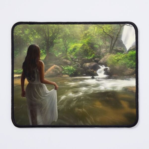 Item preview, Girl in Magical Zen Garden of Waterfalls designed and sold by WisdomInspired.