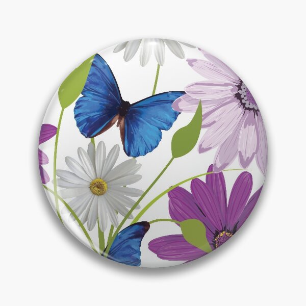 Item preview, White and purple daisy flowers and butterflies pattern - Flourish purple spring flowering daises designed and sold by Alice-Elgawi.