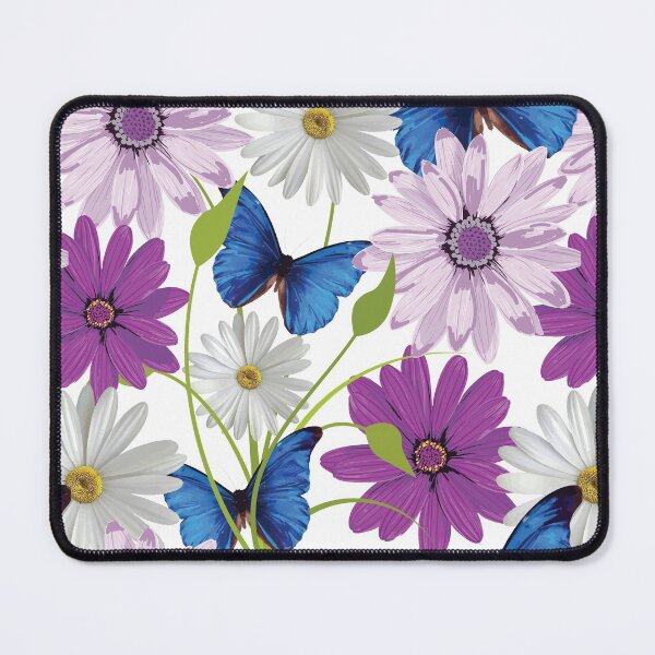 Item preview, White and purple daisy flowers and butterflies pattern - Flourish purple spring flowering daises designed and sold by Alice-Elgawi.