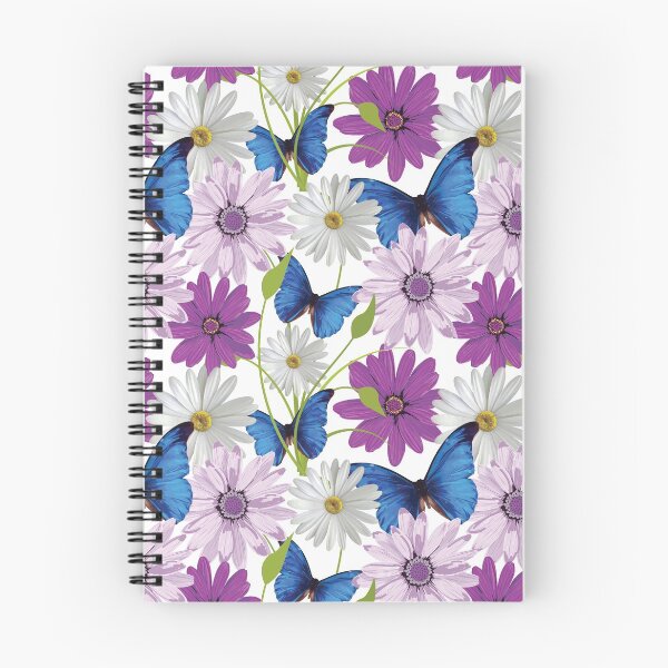 Item preview, White and purple daisy flowers and butterflies pattern - Flourish purple spring flowering daises designed and sold by Alice-Elgawi.