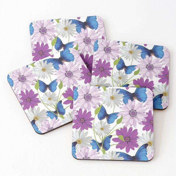 Item preview, White and purple daisy flowers and butterflies pattern - Flourish purple spring flowering daises designed and sold by Alice-Elgawi.