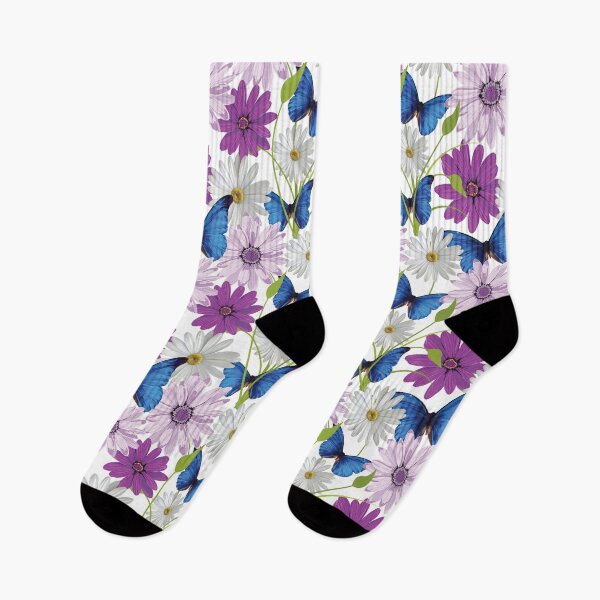 Item preview, White and purple daisy flowers and butterflies pattern - Flourish purple spring flowering daises designed and sold by Alice-Elgawi.
