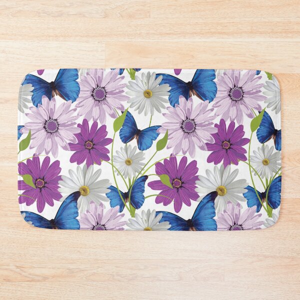 Item preview, White and purple daisy flowers and butterflies pattern - Flourish purple spring flowering daises designed and sold by Alice-Elgawi.