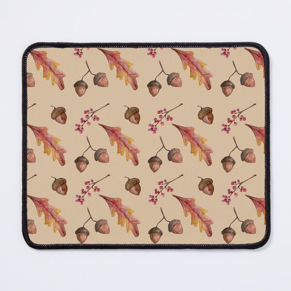 Watercolor Fall pattern with Oak Leaves and Acorns Mouse Pad
