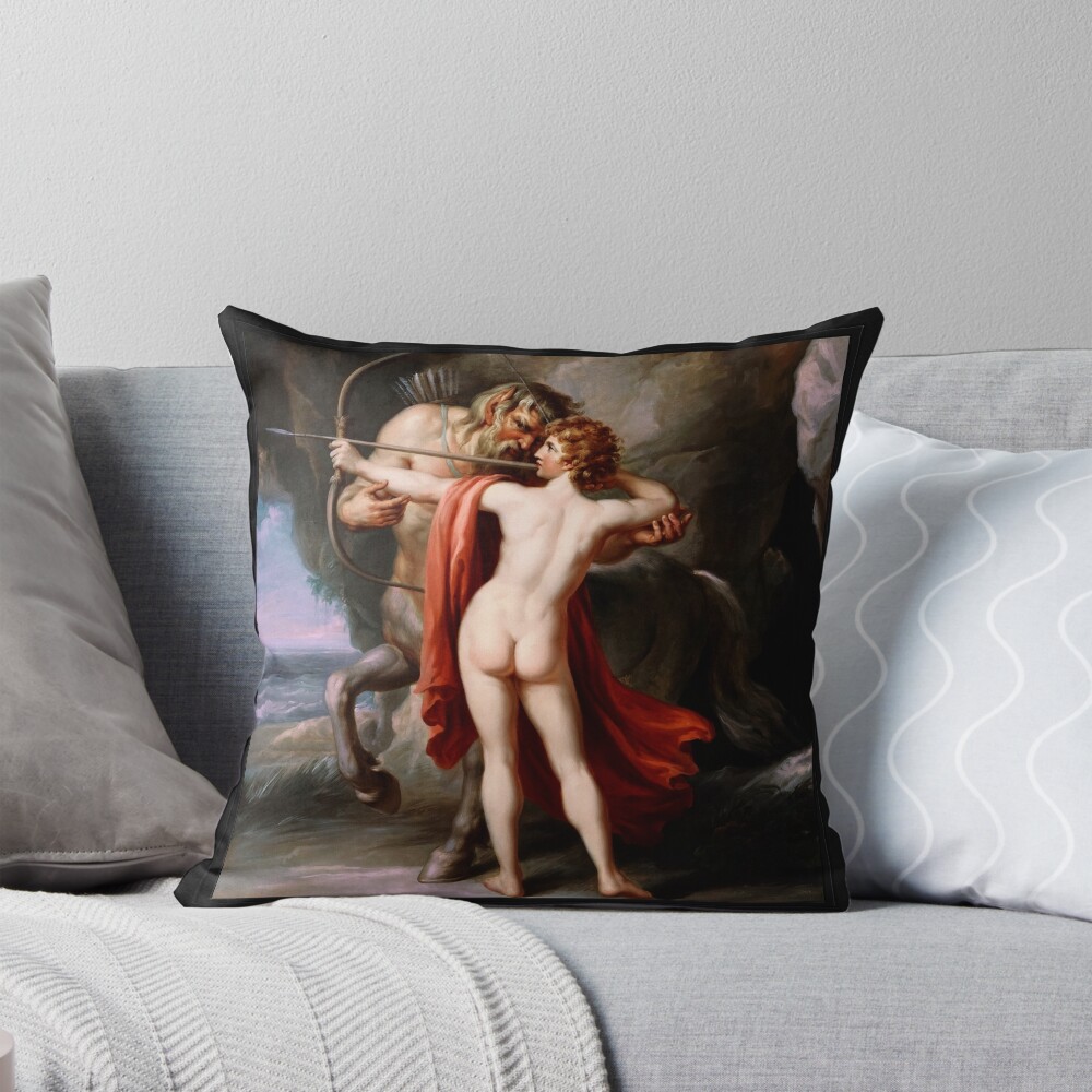 Chiron Instructing Achilles in the Bow by Giovanni Battista Cipriani Classical Art Xzendor7 Old Masters Reproductions Decorative Art Print Throw Pillow