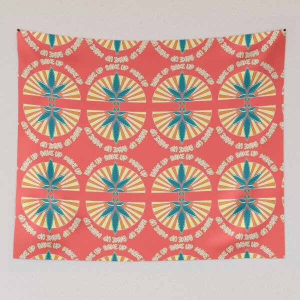 Item preview, Wake Up Make Up Bake Up Cannabis Leaf Retro Sunrise designed and sold by SmileThreads.