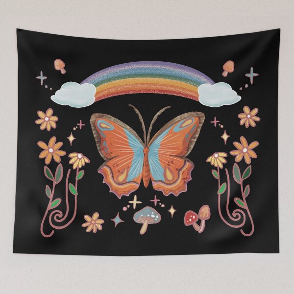 Item preview, cottage core aesthetic butterfly, mushrooms, flower pattern designed and sold by Yunipop.