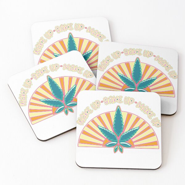 Item preview, Wake Up Make Up Bake Up Cannabis Leaf Retro Sunrise designed and sold by SmileThreads.