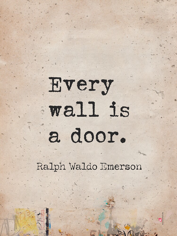 Thumbnail 3 of 3, Sticker, Every wall is a door. Ralph Waldo Emerson old letter designed and sold by Pagarelov.