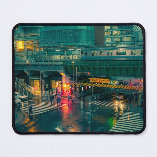Item preview, Rainy night in Neo Tokyo Matrix vibe with green and orange light reflection designed and sold by TokyoLuv.