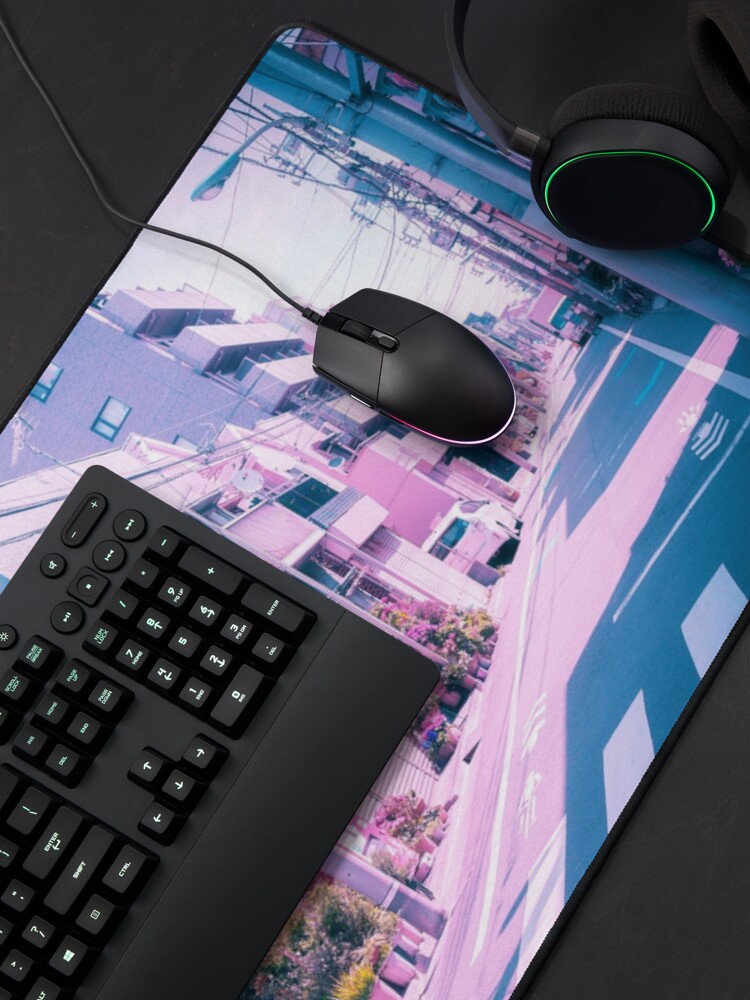 Alternate view of Anime in Real Life Vaporwave Summer Day in Tokyo Residential area Mouse Pad