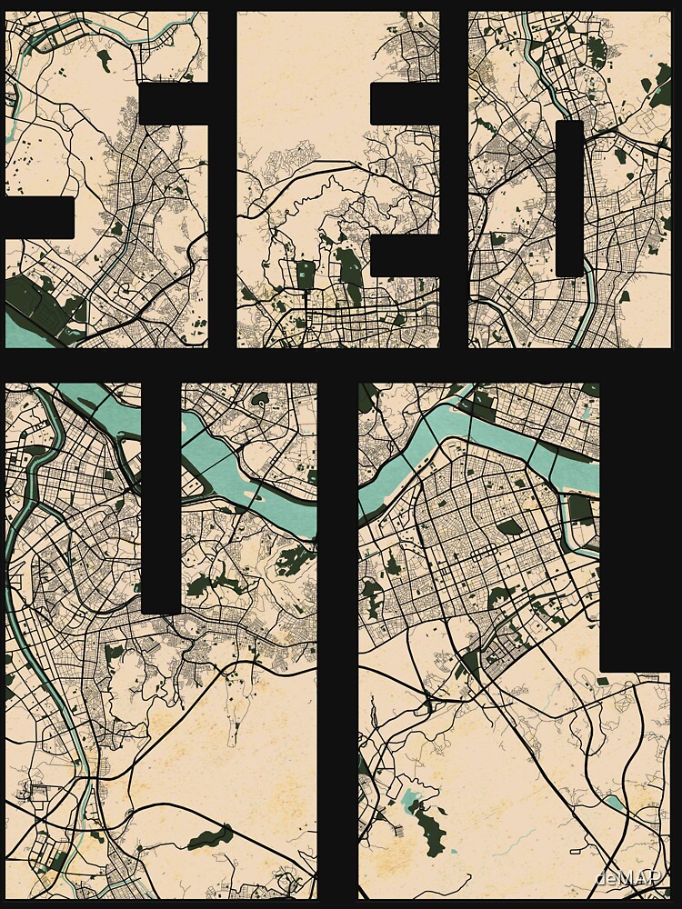 Thumbnail 7 of 7, Classic T-Shirt, Seoul City Map of South Korea - Vintage designed and sold by deMAP.