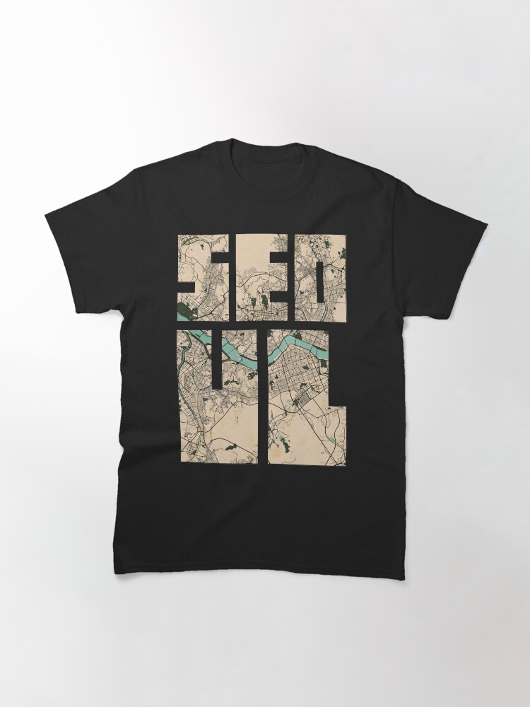 Thumbnail 3 of 7, Classic T-Shirt, Seoul City Map of South Korea - Vintage designed and sold by deMAP.