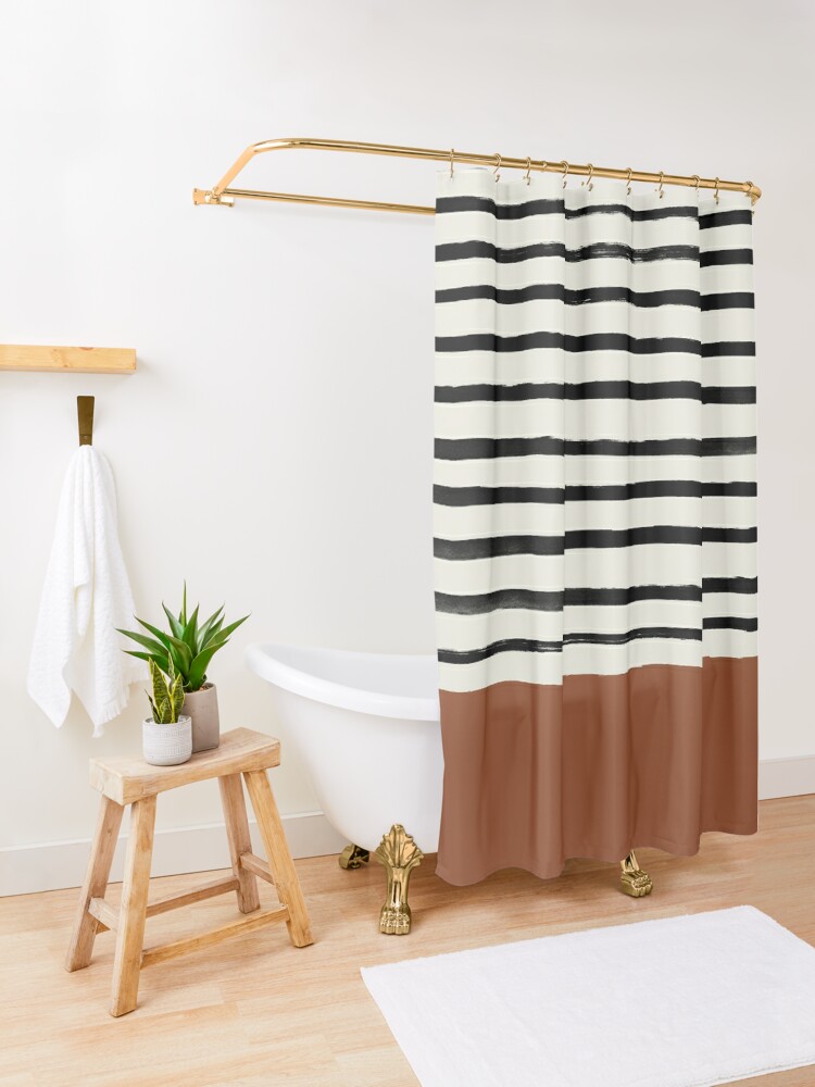 Alternate view of Burnt Orange x Stripes Shower Curtain
