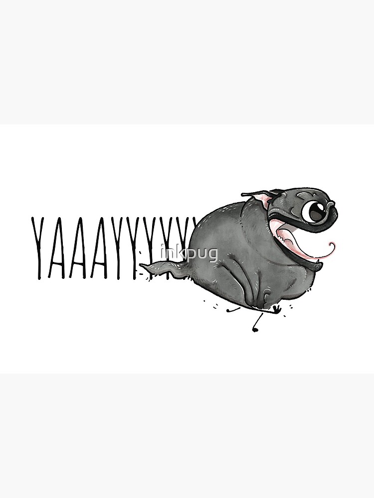 Thumbnail 2 of 2, Greeting Card, YAY - black pug zoomies card designed and sold by inkpug.
