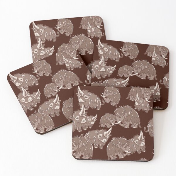 Item preview, Woolly Mammoth and Woolly Rhino on Cranberry background designed and sold by RJKpoyp.