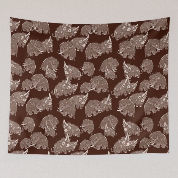 Item preview, Woolly Mammoth and Woolly Rhino on Cranberry background designed and sold by RJKpoyp.