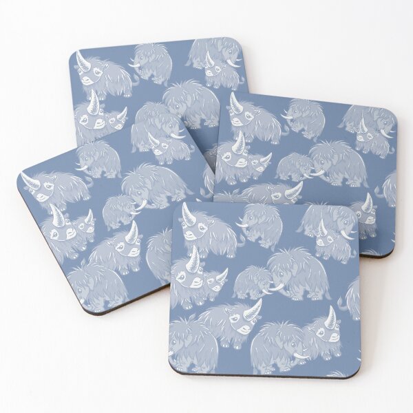 Item preview, Woolly Mammoth and Woolly Rhino on Ice Blue background designed and sold by RJKpoyp.