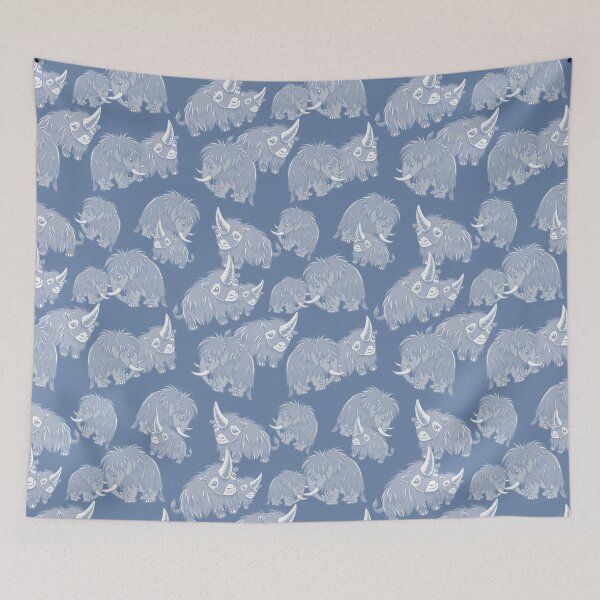Item preview, Woolly Mammoth and Woolly Rhino on Ice Blue background designed and sold by RJKpoyp.