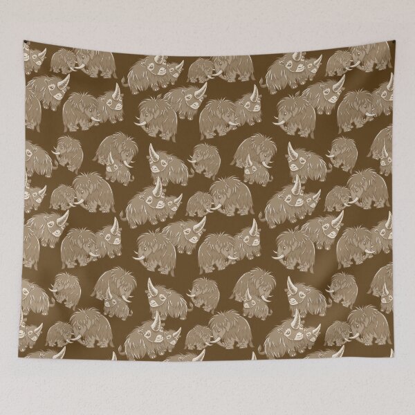 Item preview, Woolly Mammoth and Woolly Rhino on Brown background designed and sold by RJKpoyp.