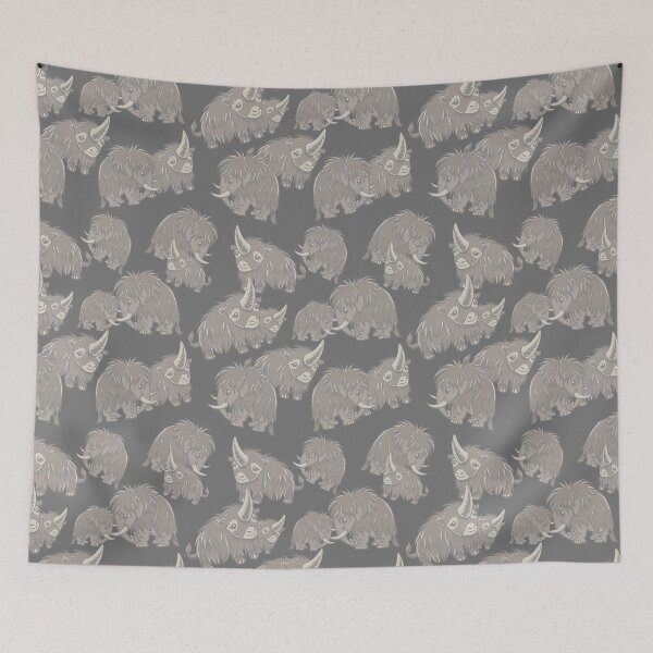 Item preview, Woolly Mammoth and Woolly Rhino on Gray Grey background designed and sold by RJKpoyp.