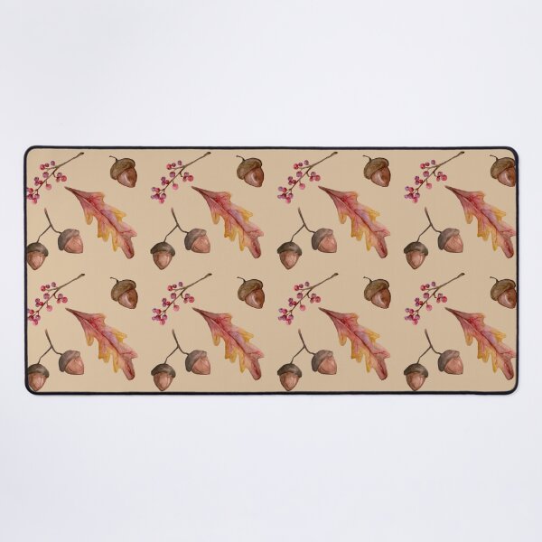 Watercolor Fall pattern with Oak Leaves and Acorns Desk Mat