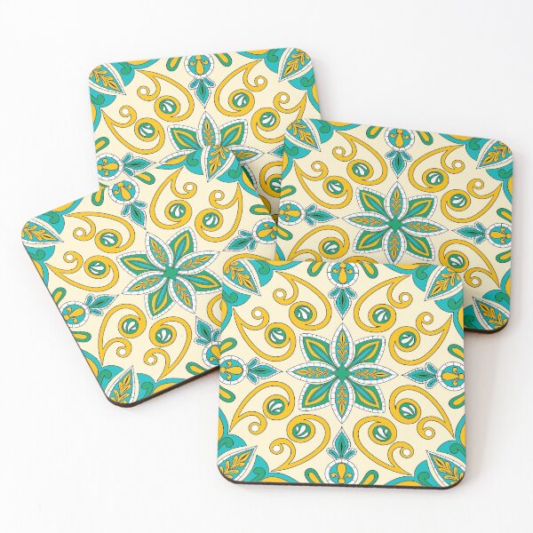 Item preview, Moroccan Tile Pattern - Yellow and Green - Detailed Block Print Design, simple pattern designed and sold by SemDesigns1.