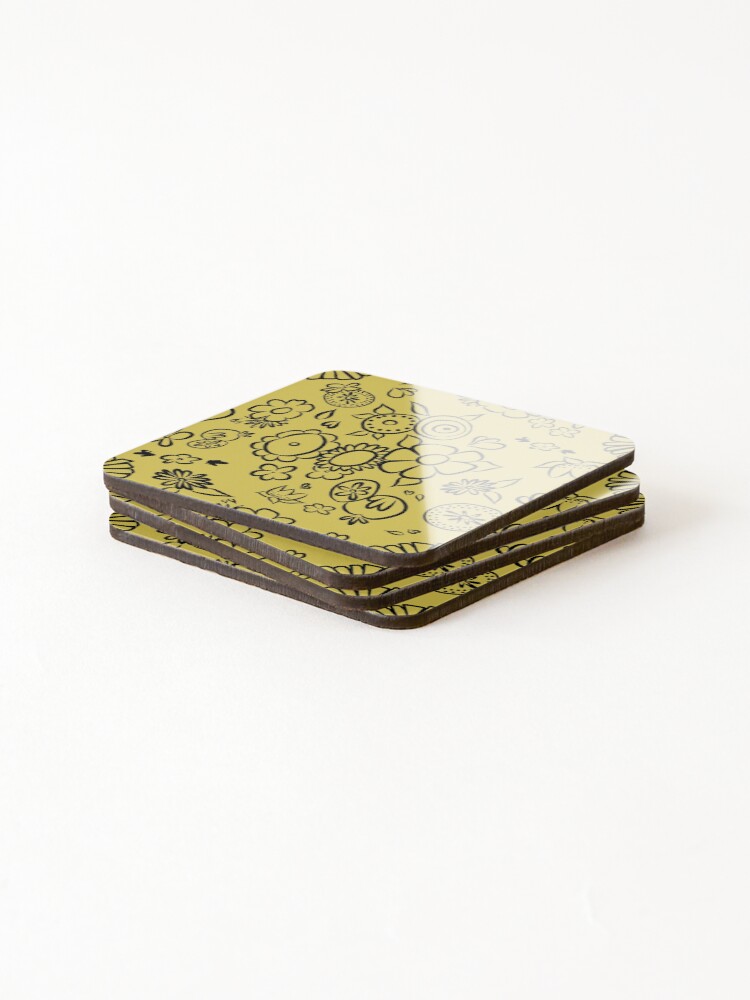 Thumbnail 4 of 5, Coasters (Set of 4), Yellow Retro Flower Pattern designed and sold by Moved2Create.