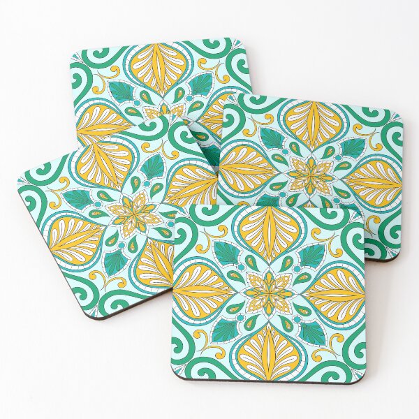 Item preview, Moroccan Tile Pattern - Yellow and Green - Detailed Block Print Design, simple pattern designed and sold by SemDesigns1.