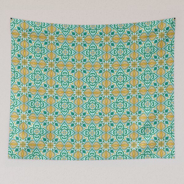 Item preview, Moroccan Tile Pattern - Yellow and Green - Detailed Block Print Design, simple pattern designed and sold by SemDesigns1.
