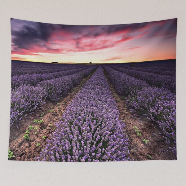 Item preview, Field Of Dreams Sunset Purple Lavender Flowers Landscape Art designed and sold by Piper-Deals.