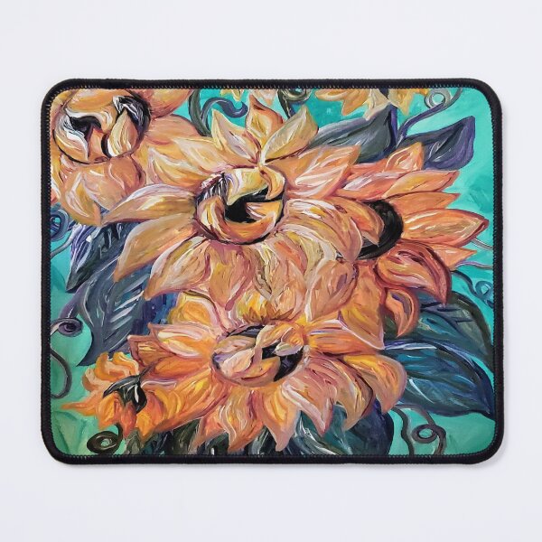 Item preview, Sunflowers on a Teal and Blue Background designed and sold by EloiseArt.