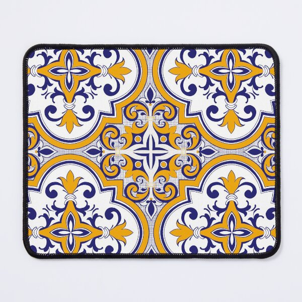 Item preview, Moroccan Tile Pattern - Yellow and Blue - Detailed Block Print Design, simple pattern designed and sold by SemDesigns1.