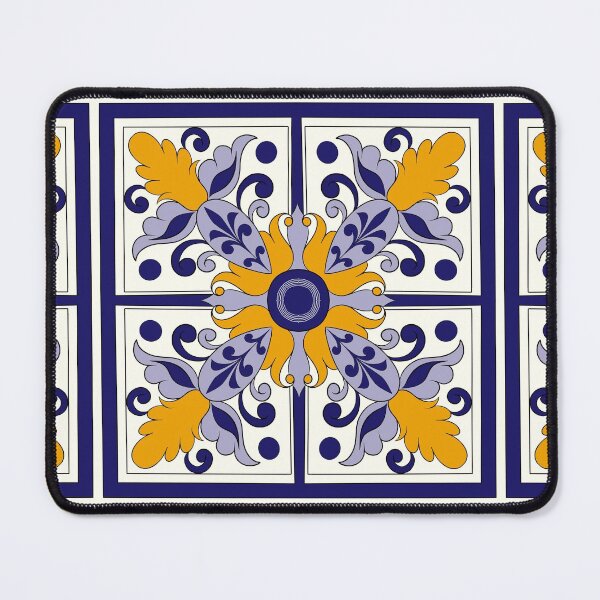 Item preview, Moroccan Tile Pattern - Yellow and Blue - Detailed Block Print Design, simple pattern designed and sold by SemDesigns1.