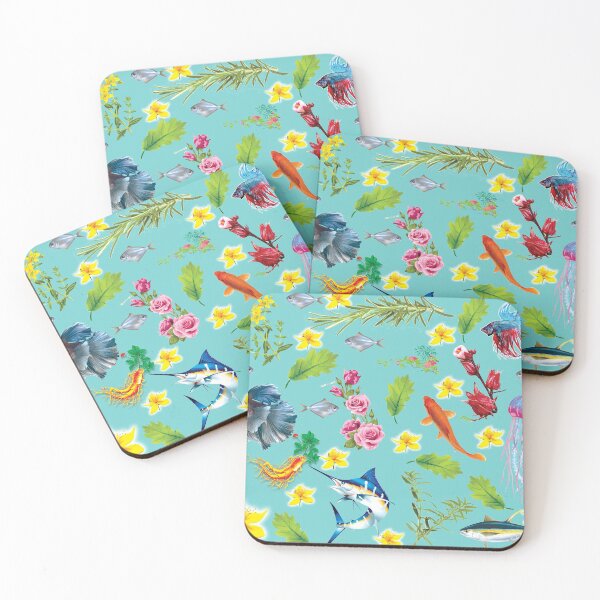 Item preview, Decorative pattern with fish, flowers and herbs designed and sold by Special-Ninja.