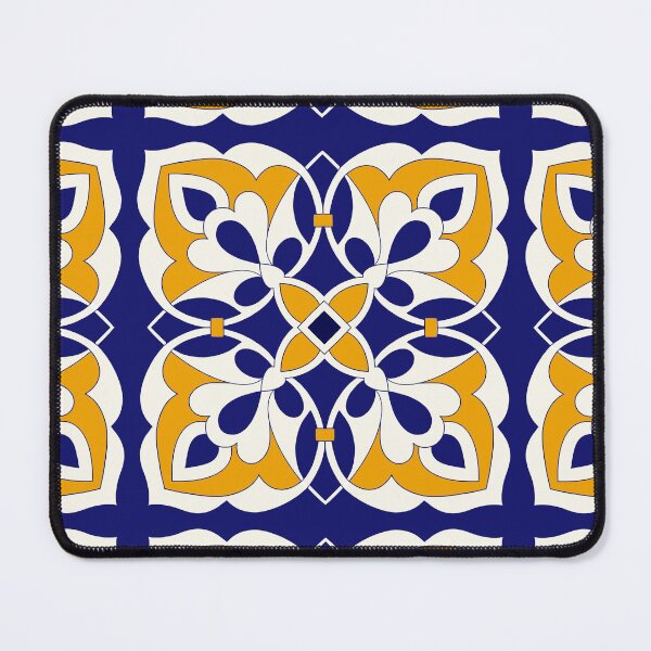 Item preview, Moroccan Tile Pattern - Yellow and Blue - Detailed Block Print Design, simple pattern designed and sold by SemDesigns1.