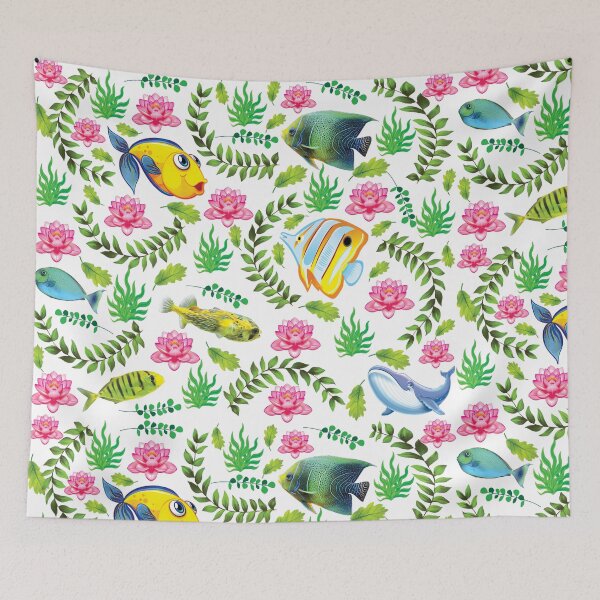 Item preview, Decorative pattern with fishes, flowers, and herbs designed and sold by Special-Ninja.