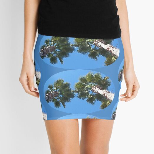 Looking Up At Two Palm Trees in Tampa Bay, Florida - Oval Shaped - Digital Oil Painting Mini Skirt