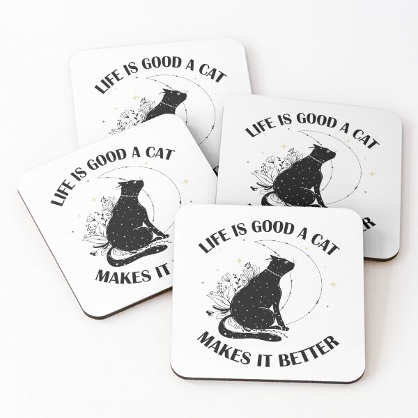 Item preview, Life Is Good A Cat Makes It Better Black cat with flowers & moon & stars designed and sold by FreeMood.