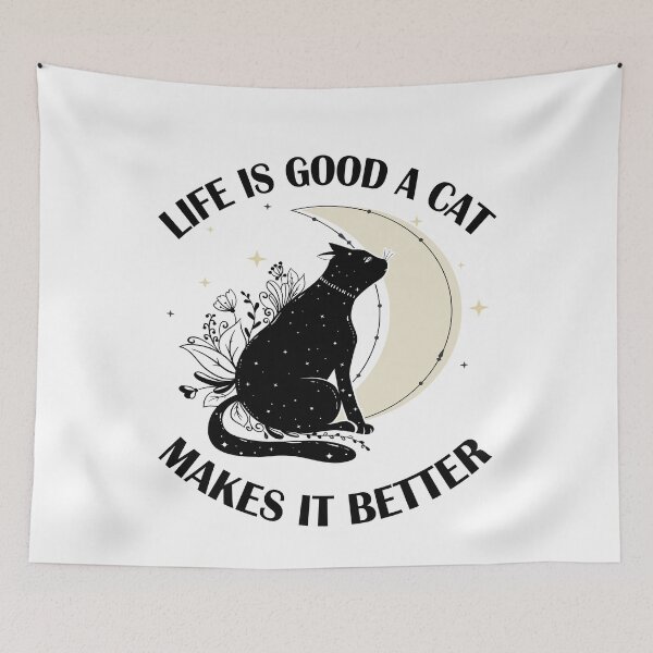 Item preview, Life Is Good A Cat Makes It Better Black cat with flowers & moon & stars designed and sold by FreeMood.
