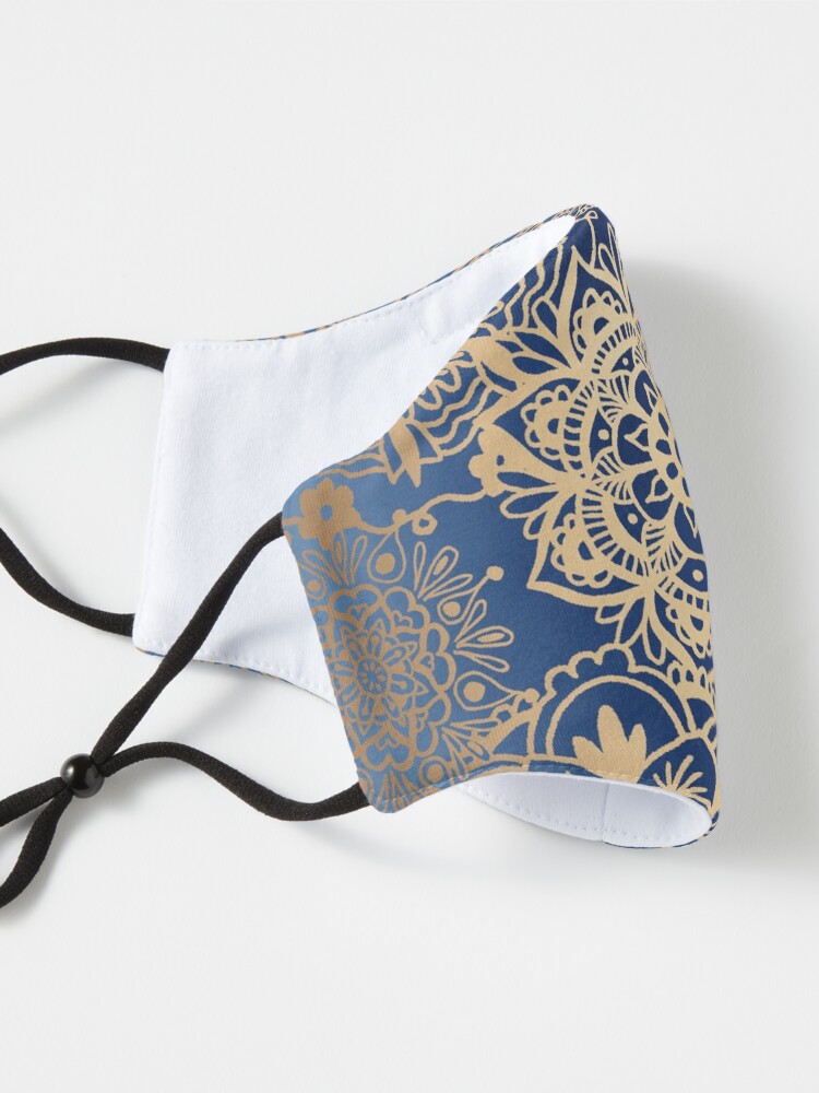 Alternate view of Blue and Gold Mandala Pattern Mask