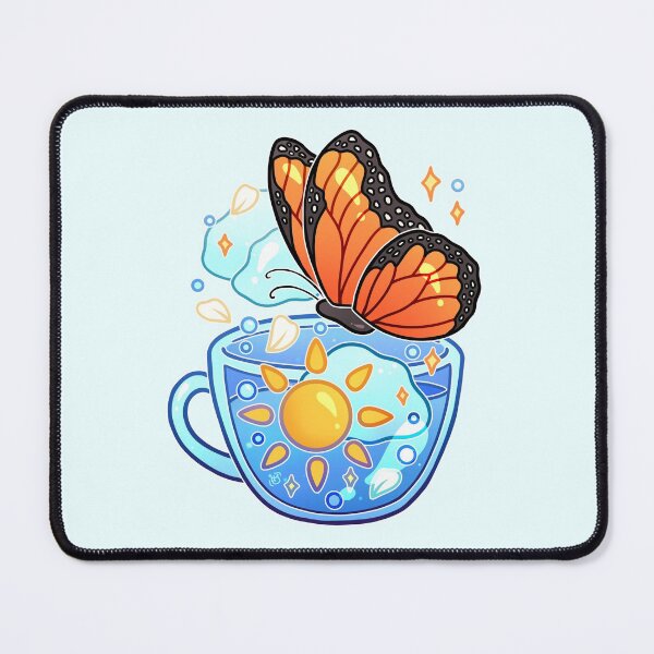 Vista previa del artículo con la obra «Taza de té con forma de mariposa monarca y rayos de sol», diseñado y vendido por heysoleilart.