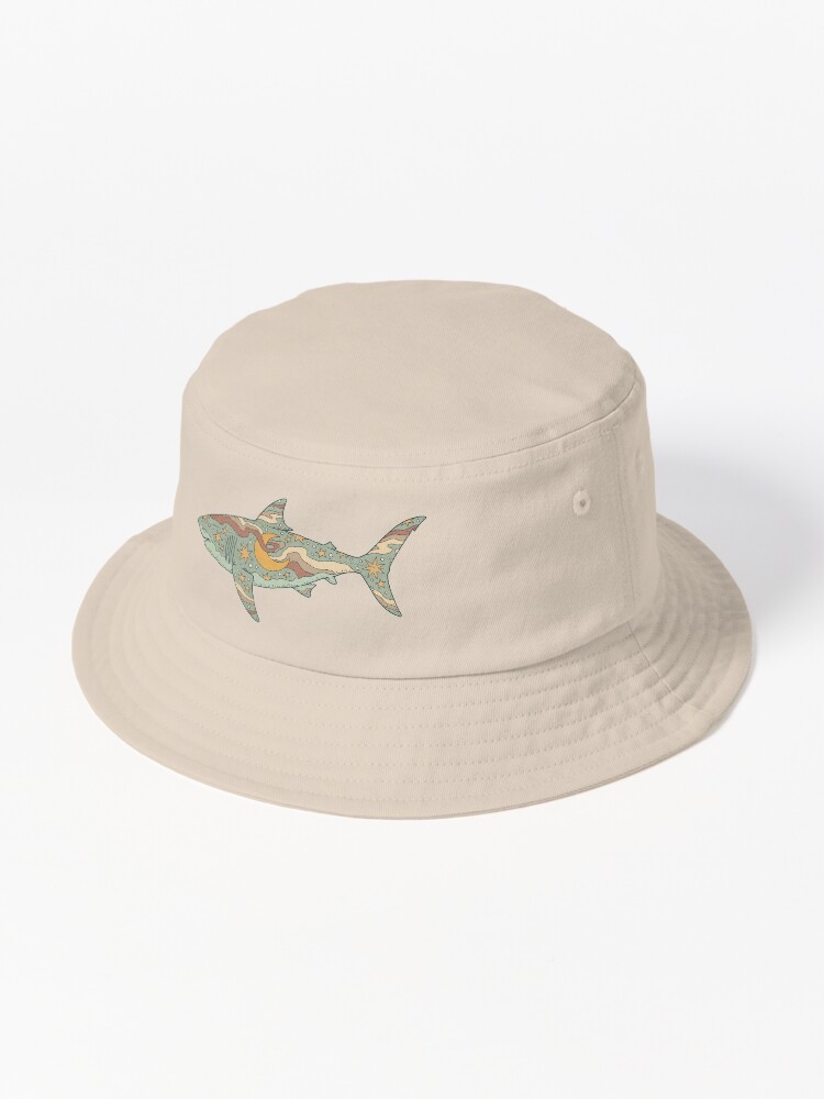 Thumbnail 1 von 6, Bucket Hat, Mitternachtsschwimmen | Ozeanhai-Kunst | Staubige Sonnenuntergangspalette designt und verkauft von OMEGAFAUNA.