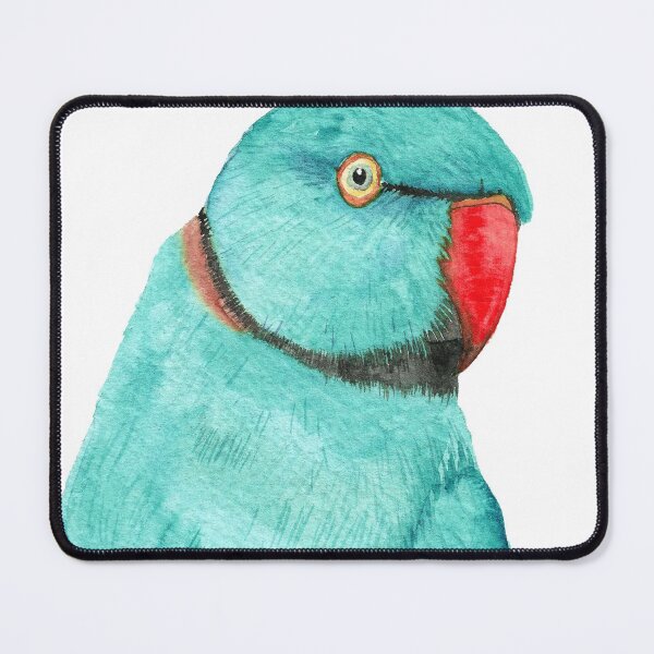 Item preview, Blue Rose-ringed parakeet or ring-necked parrots watercolor - bird painting designed and sold by L'Atelier Oranjade.