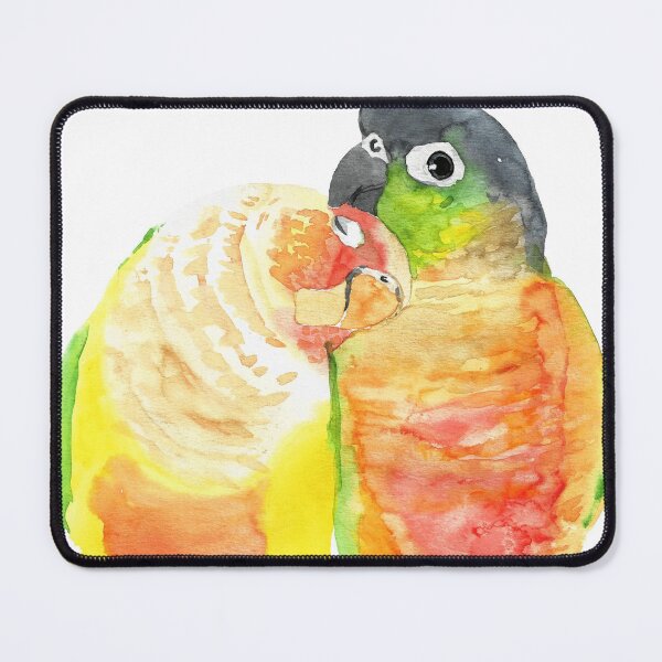Item preview, Green-cheeked conure lover watercolor designed and sold by L'Atelier Oranjade.