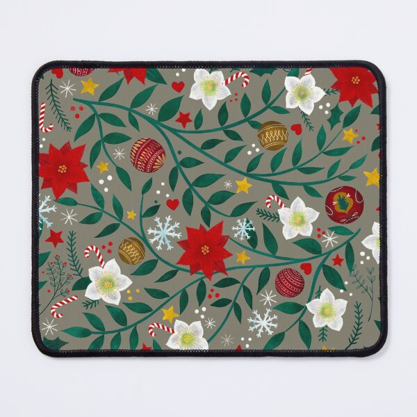 Christmas Garlands - on silver - traditional floral Holiday pattern by Cecca Designs Mouse Pad