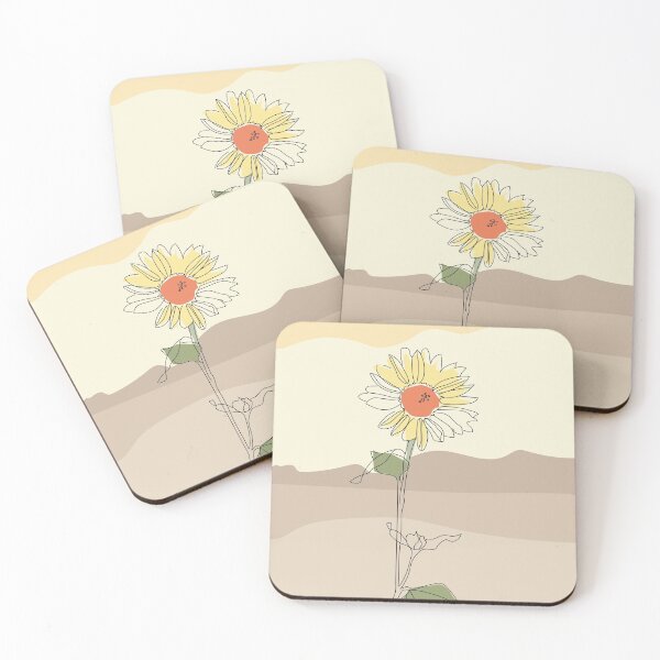Artikelvorschau, Minimalistische Linienkunst Sonnenblume im Feld mit Bergen entworfen und verkauft von leahcreates.