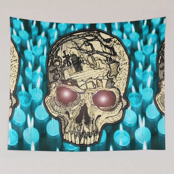 Item preview, espdzines skull & blue candels designed and sold by EspDzines.