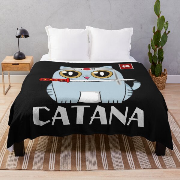 Aperçu de l'œuvre Catana Kawaii Cat With katana  samurai in Japanese letter créée et vendue par Anela-MC.